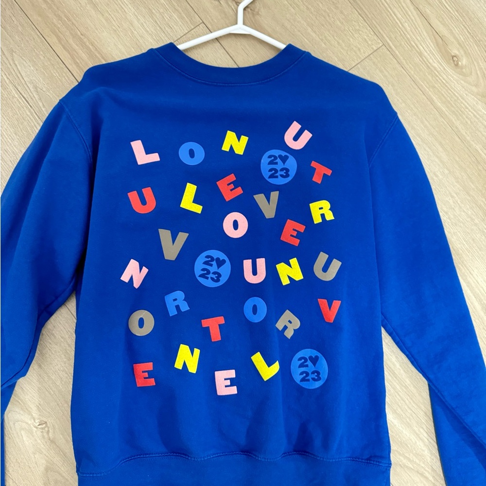 Blue Graphic Crewneck Sweatshirt with Multicolor Lettering